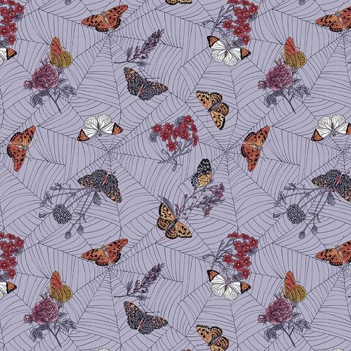 Bones Collection from Studio E,  Light Dusty Blue Cobwebs and Moths by the yard