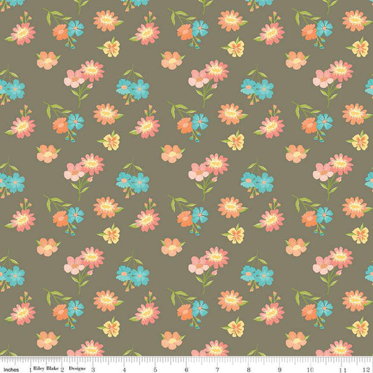 Riley Blake, Spring's in Town floral pewter by the yard