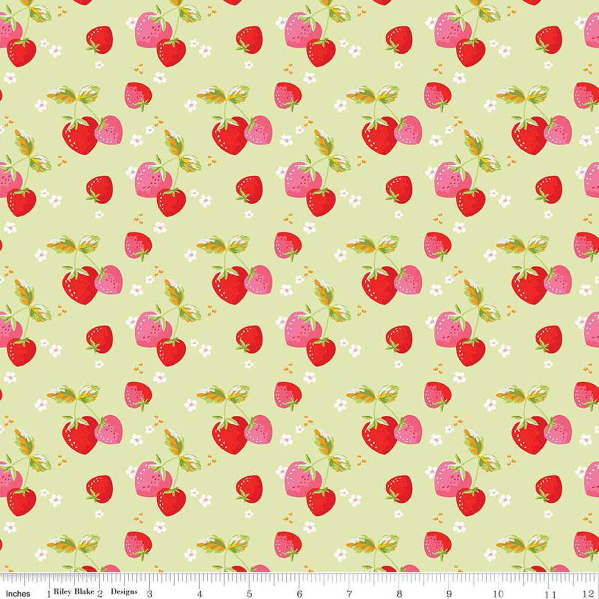 Picnic Florals by Riley Blake, Strawberries Green by the yard