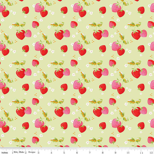 Picnic Florals by Riley Blake, Strawberries Green by the yard