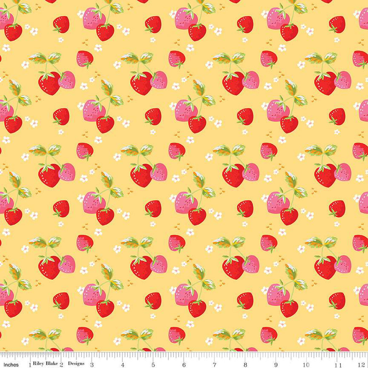 Picnic Florals by Riley Blake, Strawberries Yellow by the yard