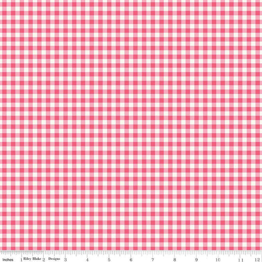 Picnic Florals by Riley Blake, Gingham Pink, by the yard