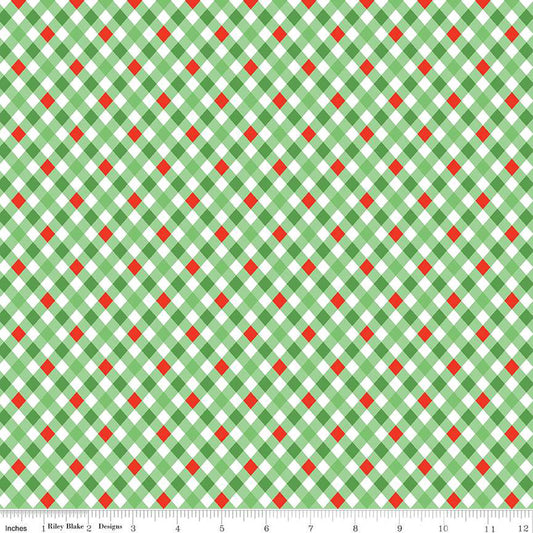 Jingle Bells, Plaid Green for Riley Blake by the yard