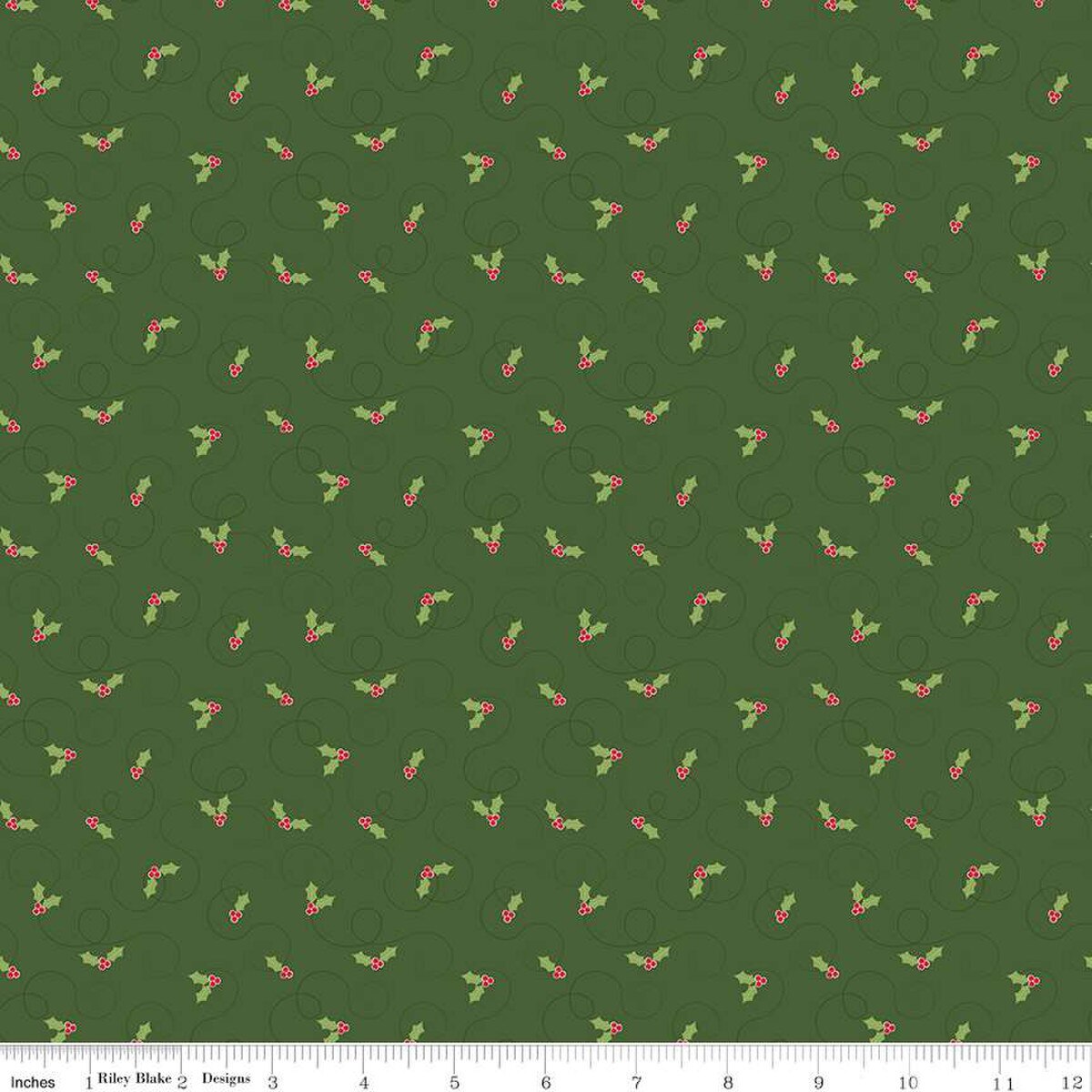 More Christmas Wishes Holly Green by the yard from Riley Blake