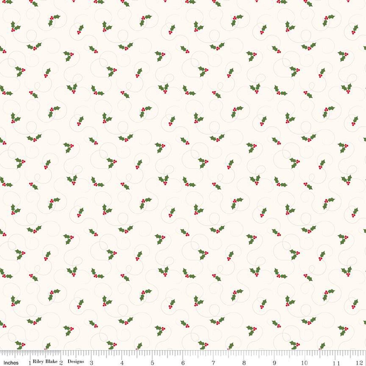 More Christmas Wishes Holly White by the yard from Riley Blake