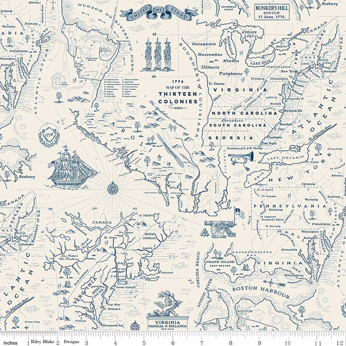 Independence Colonial Map Cream from Riley Blake by the yard