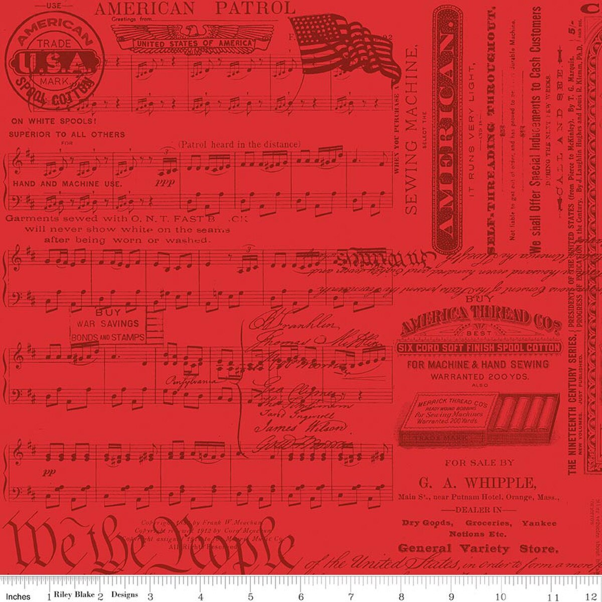 Sew America Patriotic Text Red from Riley Blake by the yard
