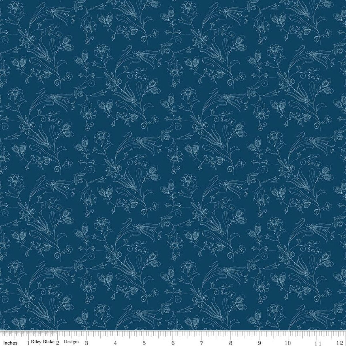 Sew America Flower Vines Blue from Riley Blake by the yard