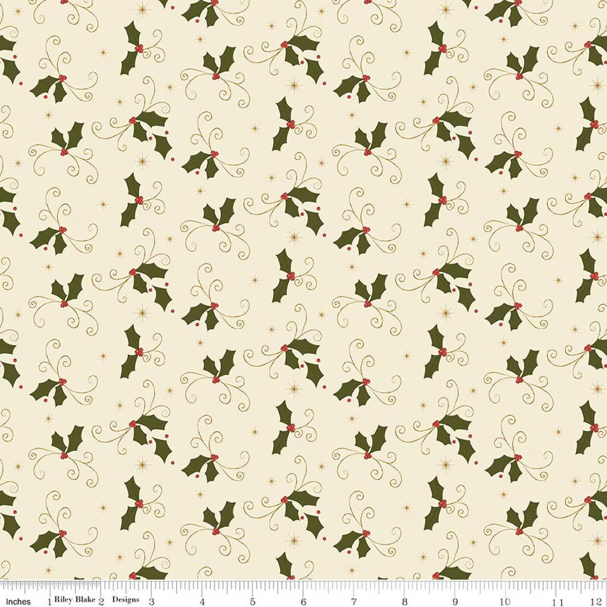 Christmas Greetings Holly Cream from Riley Blake Designs, by the yard