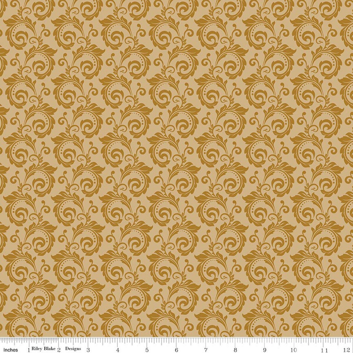 Christmas Greetings Scroll Gold from Riley Blake Designs, by the yard