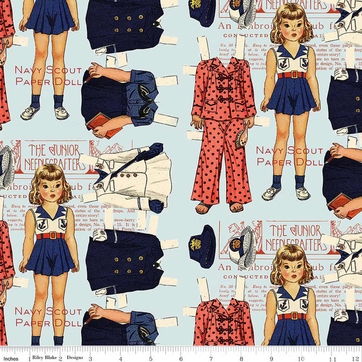 Sew America Navy Scout Paper Doll Blue from Riley Blake by the yard