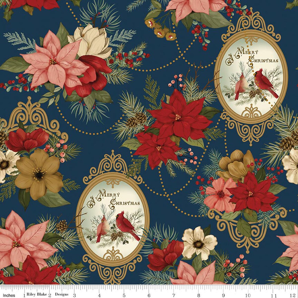 Christmas Greetings Main Navy from Riley Blake Designs, by the yard