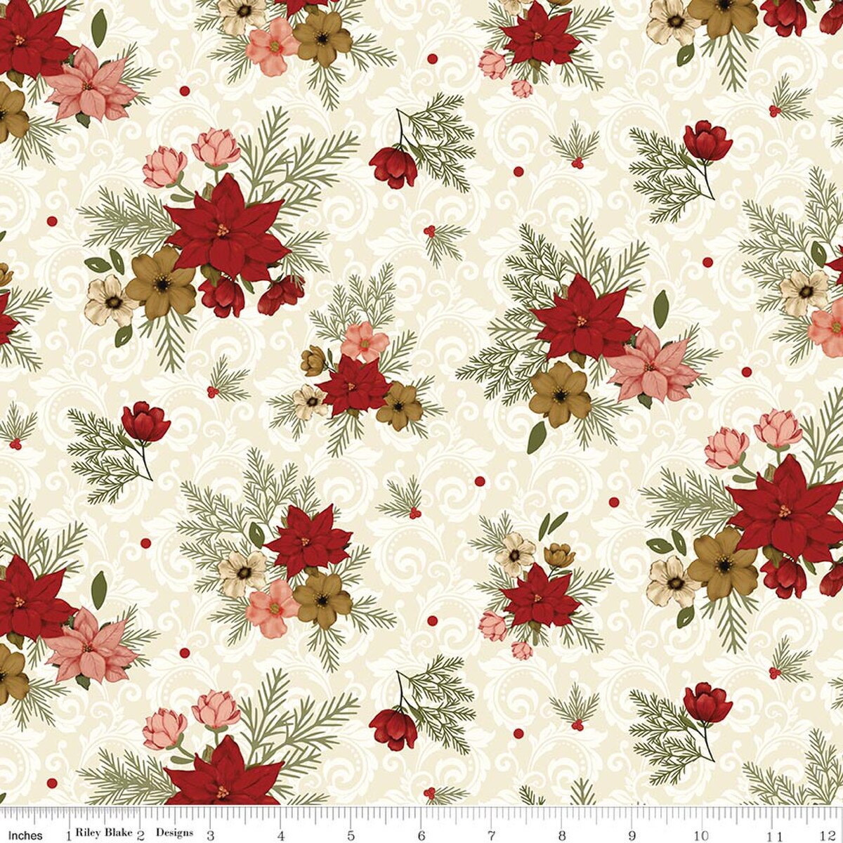 Christmas Greetings Floral Cream from Riley Blake Designs, by the yard