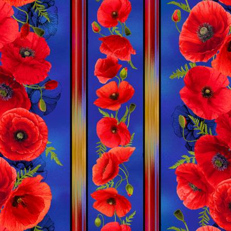 Royal Sunset Poppies 11in Stripe by timeless treasure by the yard