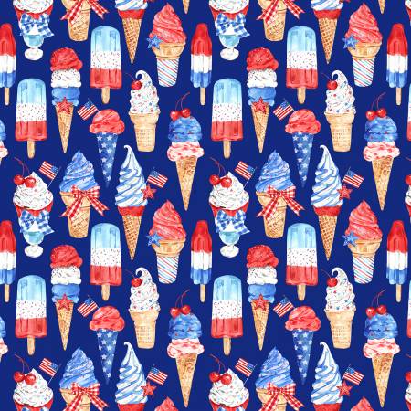 Navy Usa Ice Cream Treat from Timeless Treasures by the yard