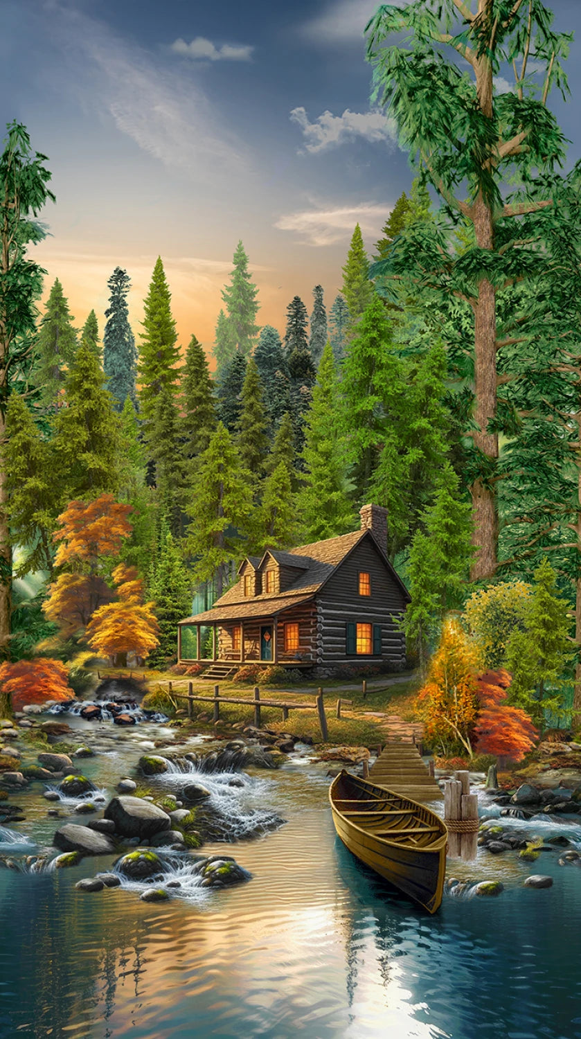 Multi Cabin Scenic Panel 24in by Timeless Treasures