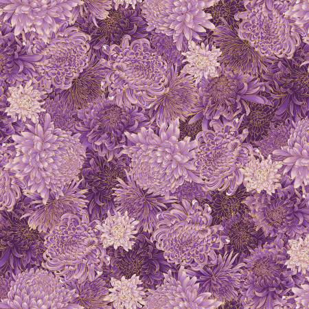 Purple Packed Metallic Chrysanthemum Metallic, Shizuka by Timeless Treasures, by the yard