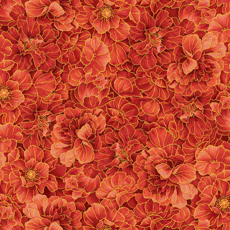 Red Imperial Bloom w/Metallic by the yard from Timeless Treasures
