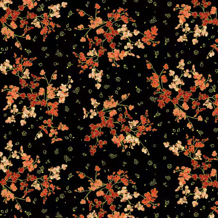 Black Imperial Bloom w/Metallic by the yard from Timeless Treasures