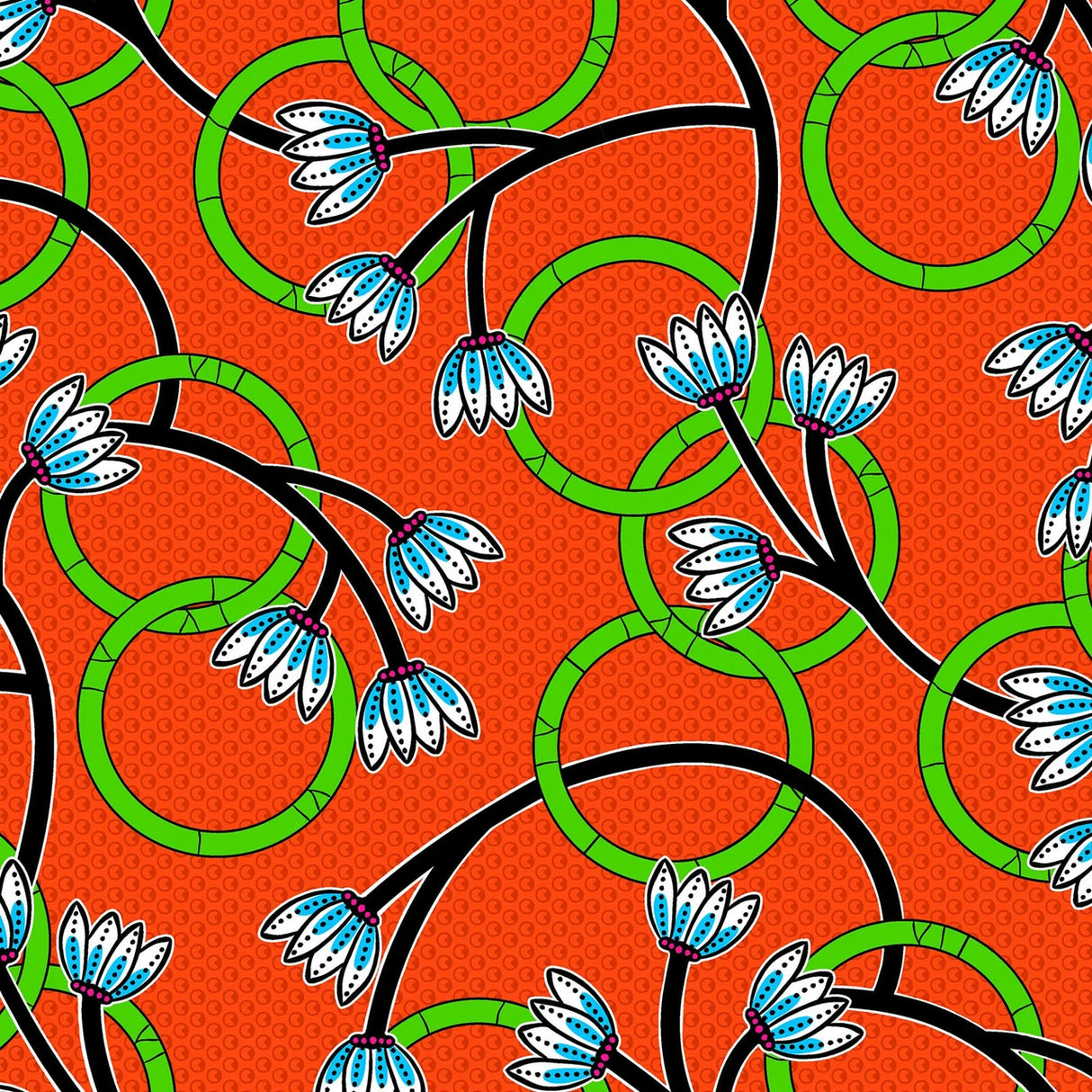 African Print Sheeting from Cosmos- Orange-by the yard