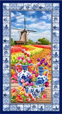 Delft Multi Tulip Field Panel - 24In Repeat  from Michael Miller Fabrics, by the panel