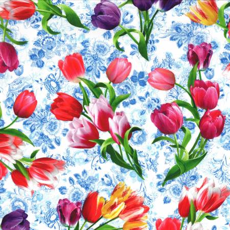 Blue Tulip Bouquet, Light Blue from Michael Miller Fabrics, by the yard