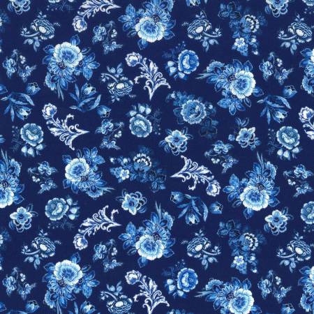 Royal Delft Floral, Royal Blue from Michael Miller Fabrics, by the yard