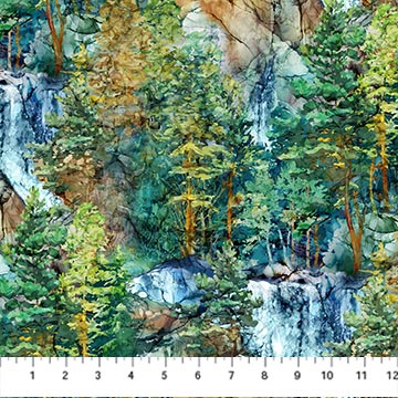 Cedarcrest falls by Northcott, teal-multi all over scenic-online only