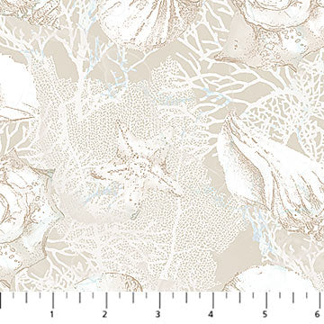 Sea Breeze by Northcott- Running Yardage, Cream Sea Shells , by the yard