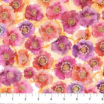 Dragonfly Dance by Northcott, Pink Orange small floral