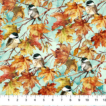 Autumn Breeze, Turq Multi Birds from Northcott, by the yard
