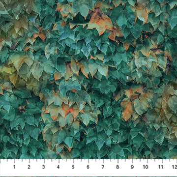 Autumn Breeze, Teal Layered Leaves from Northcott, by the yard