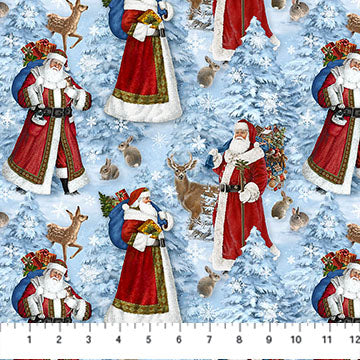 Toscana from Northcott, Dark Blue Santas, by the yard