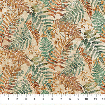 Rooted, Stonehenge from Northcott, Beige Multi Leaves by the yard