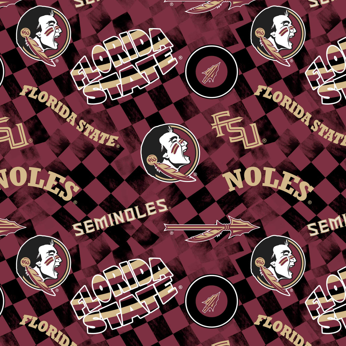 Official Licensed Florida State University Cotton Quilting Fabric-FSU Seminoles Check Allover Cotton Fabric Sold by the Yard