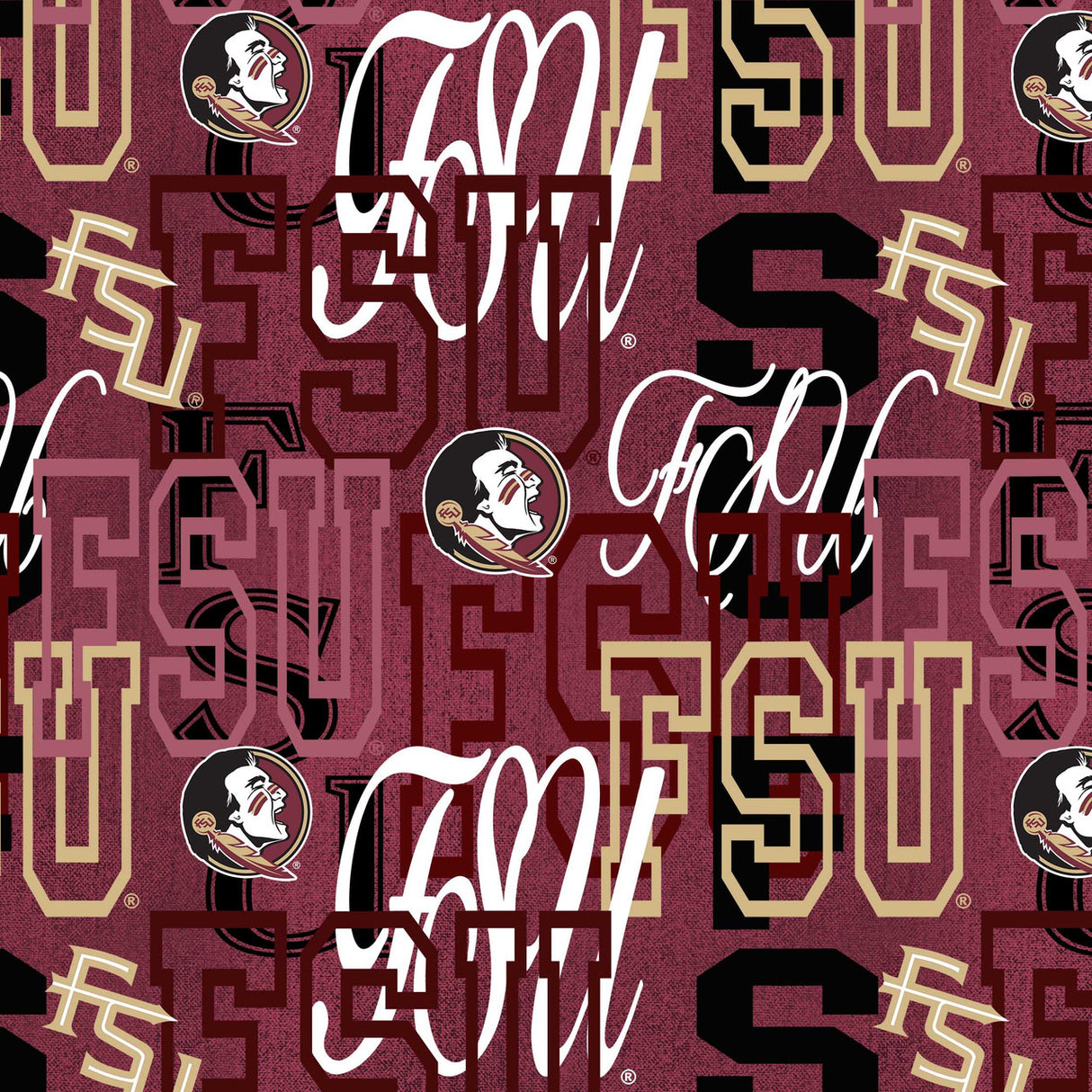 Official Licensed Florida State University Cotton Quilting Fabric-FSU Seminoles Letters Cotton Fabric Sold by the Yard
