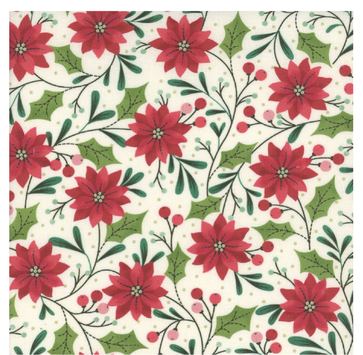 Marcus Fabrics Make It Merry Lamb Farm Designs Multi Poinsettias by the yard