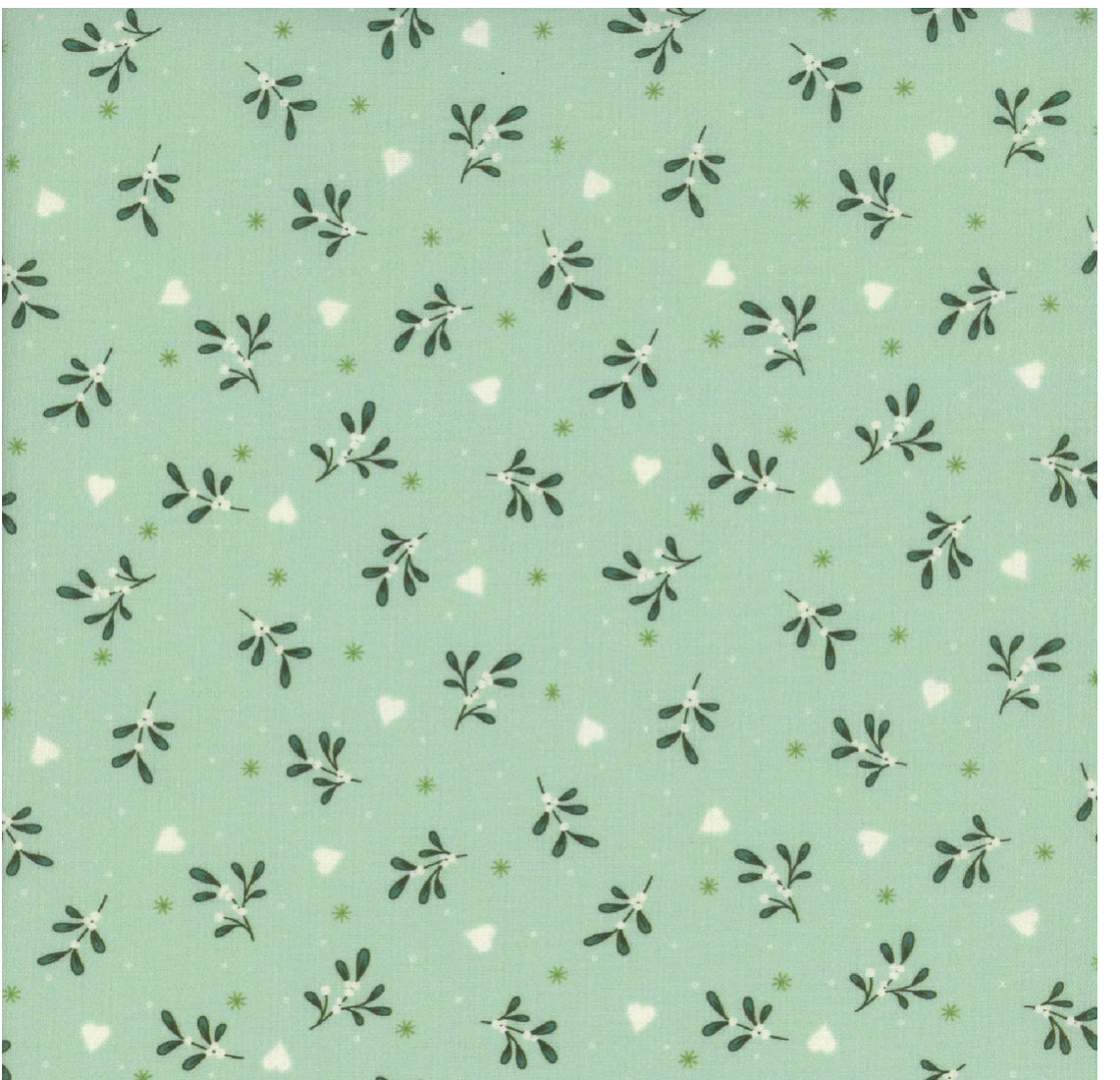Marcus Fabrics Make It Merry Lamb Farm Designs Mint Hearts and sprigs by the yard