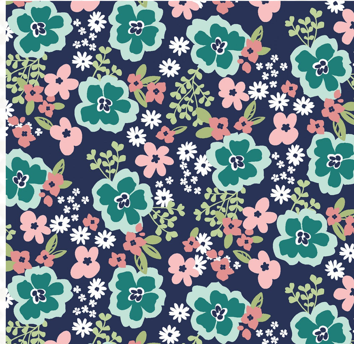 WILMINGTON PRINTS FABRICS JULIETTE ANGELA NICKEAS FLORAL Large Floral Navy/Teal