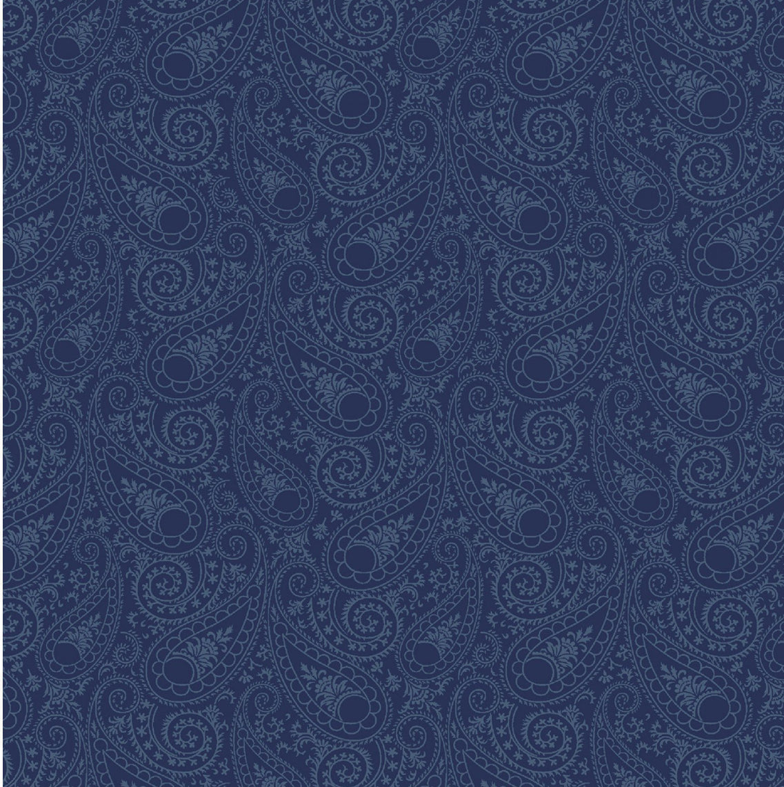 WILMINGTON PRINTS FABRICS JULIETTE ANGELA NICKEAS FLORAL Paisley Navy tone on tone