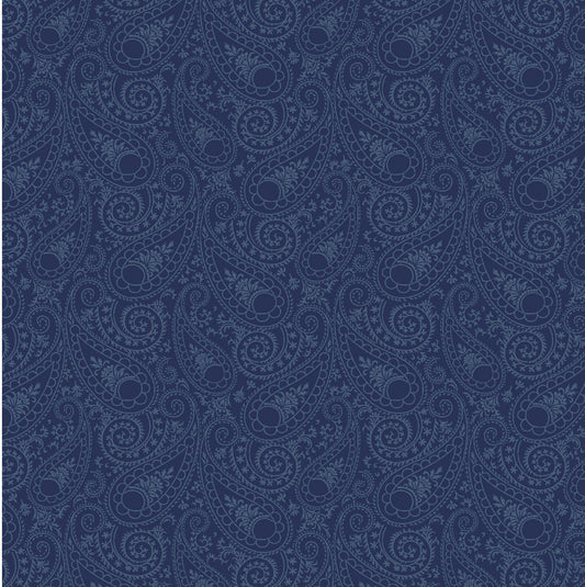 WILMINGTON PRINTS FABRICS JULIETTE ANGELA NICKEAS FLORAL Paisley Navy tone on tone