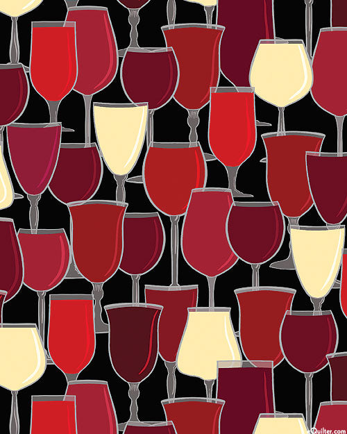 Benartex Fabrics Uncork & Unwind - Raise A Glass - Jet Black - DIGITAL by the yard