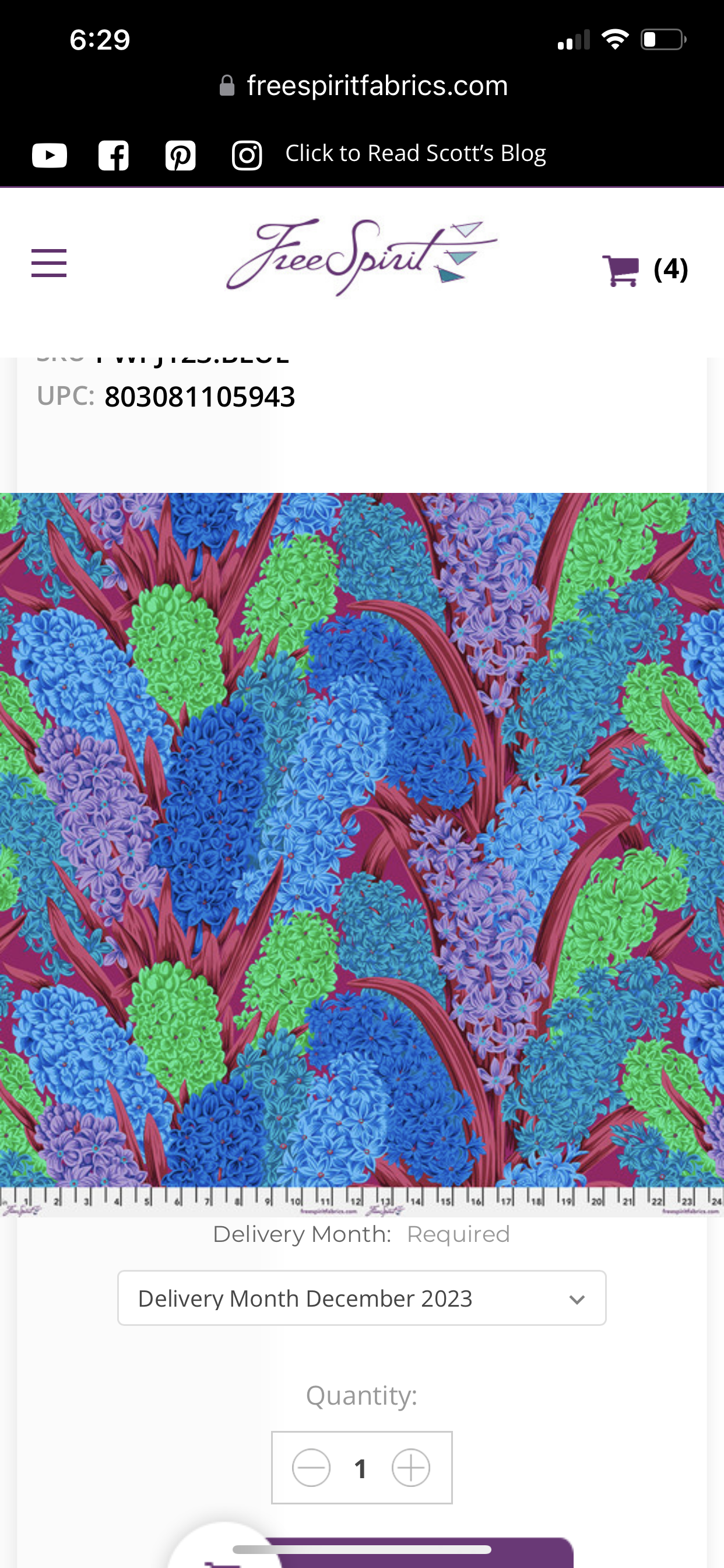 Hyacinthus Blue the Kaffe Fassett Collection