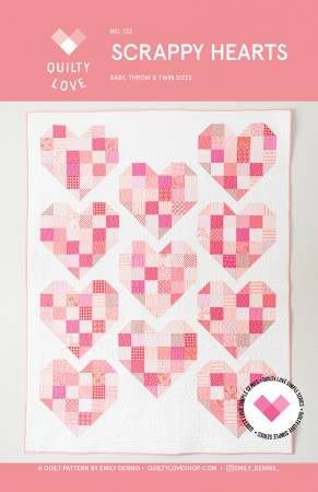 Scrappy Hearts Quilt Pattern, printed