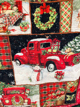 Vintage Scenes of a Red Truck Christmas Quilt 55"X48"