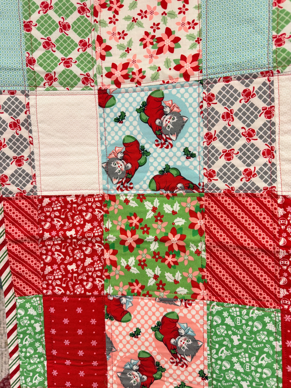 Kitty Christmas Quilted Table Runner 14" X 60"