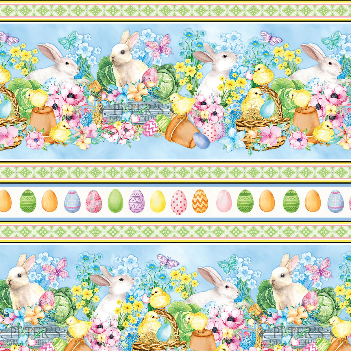 Cottontail Farms border print, by the yard