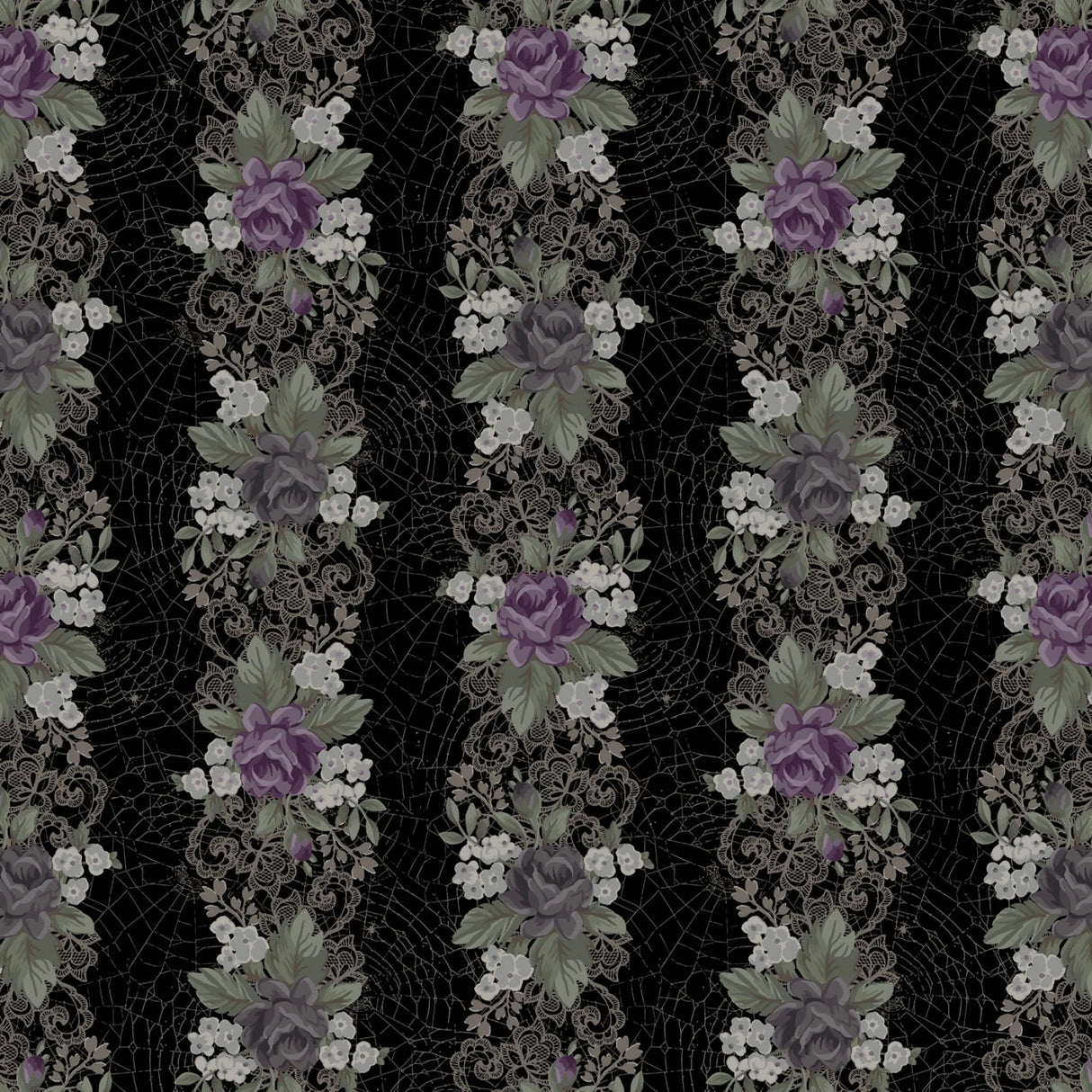 Web of roses Purple and black floral stripe from Maywood Studio