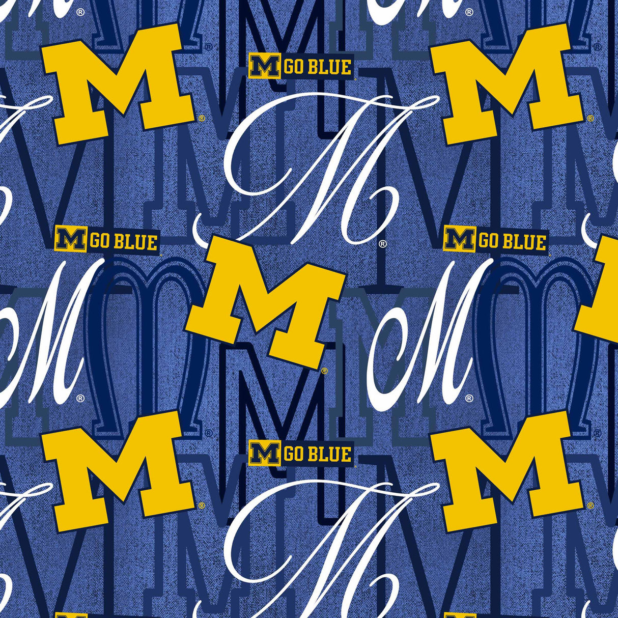 Official Licensed University of Michigan Cotton Quilting Fabric-Michigan Wolverines Letters Cotton Fabric Sold by the Yard