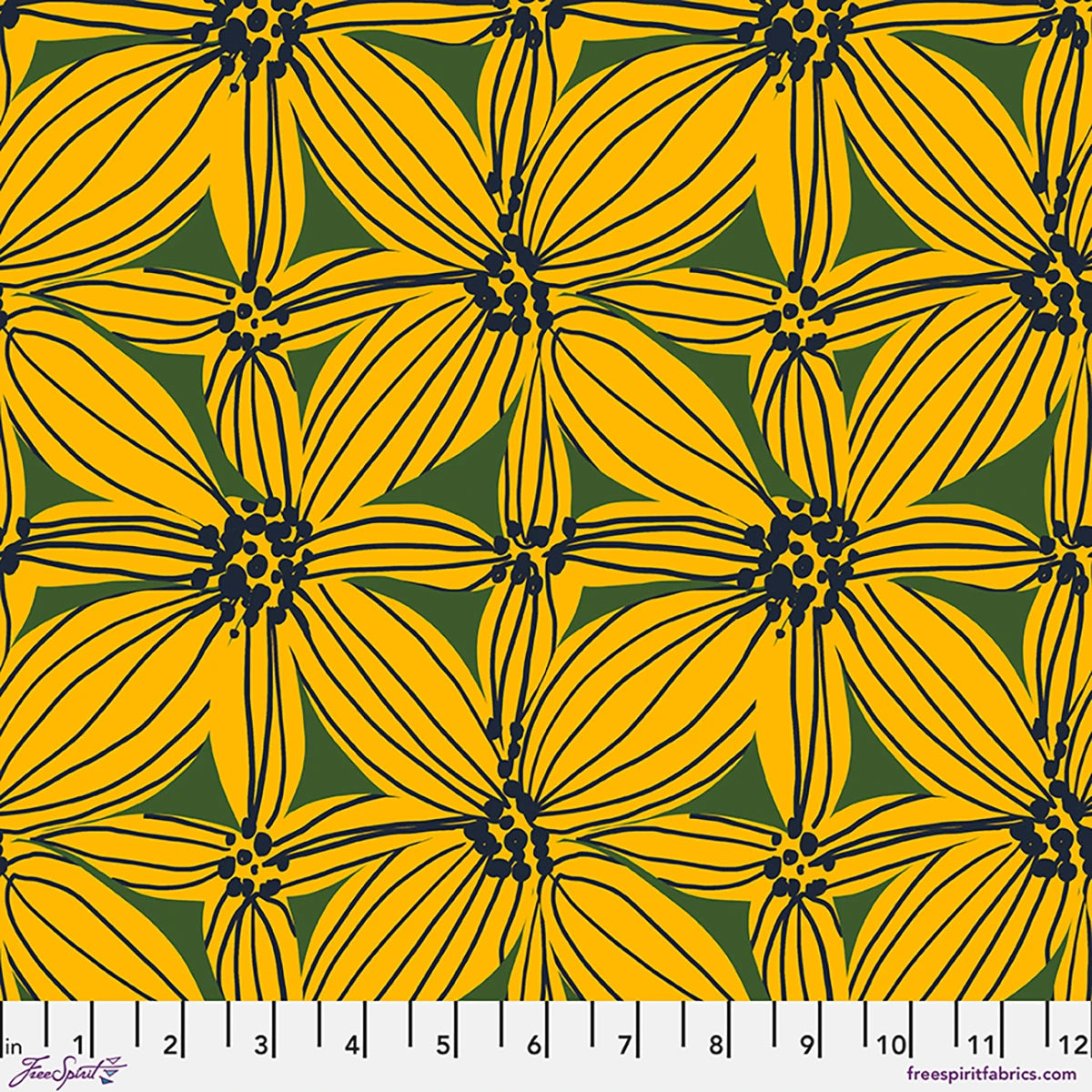 Sunburst Blossoms - Golden || Echoes in Colour by the yard from Kitty Mcall